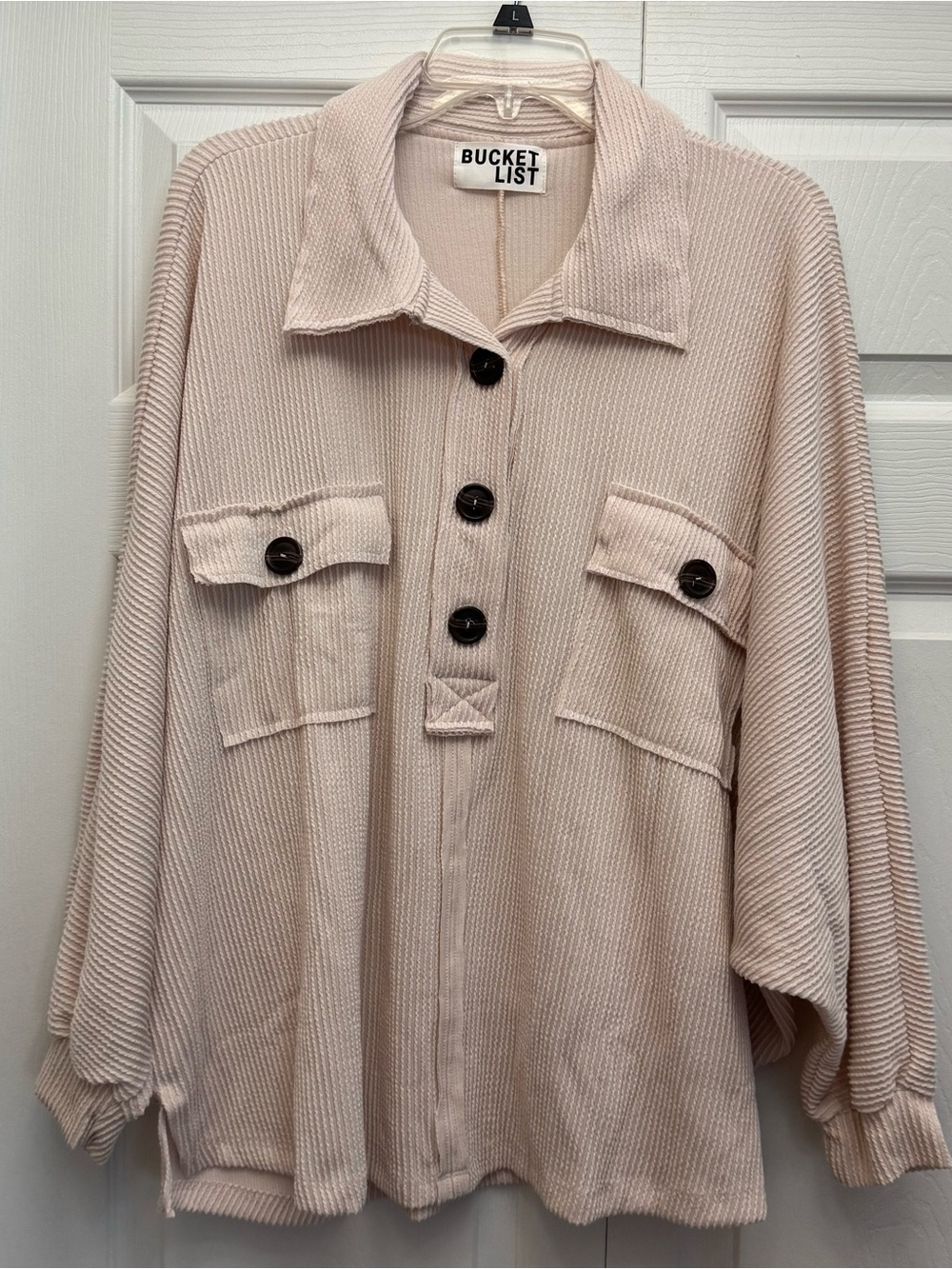 BUCKETLIST Women's Pale Blush Utility Shacket with Button Front